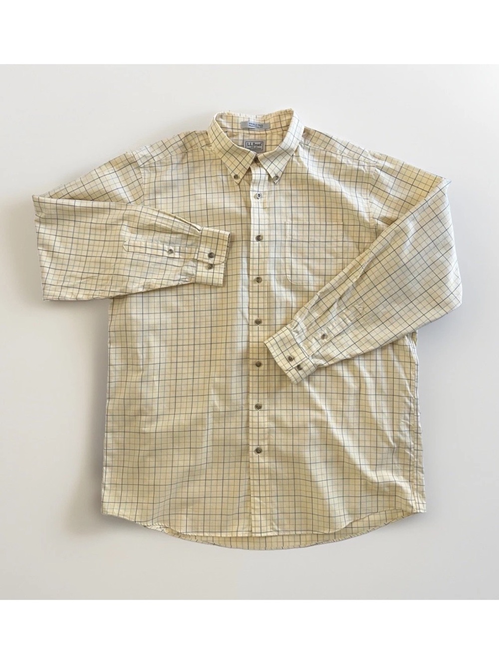 L.L. Bean Men's Button-Down Plaid Shirt in yellow